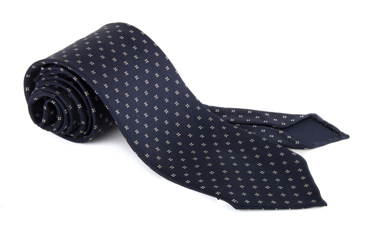 Micro Printed Silk Tie - Untipped - Navy Blue/White