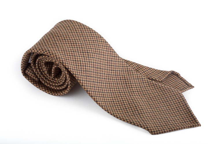 Houndstooth Wool Untipped Tie - Beige/Brown