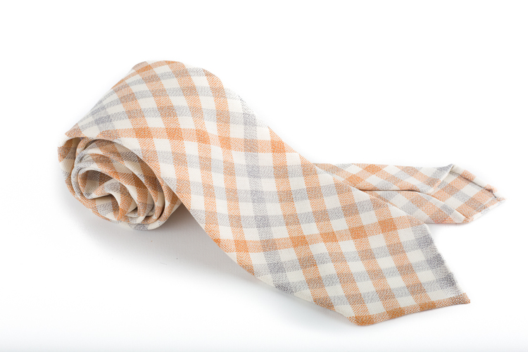 Plaid Wool Untipped Tie - Creme/Grey/Orange