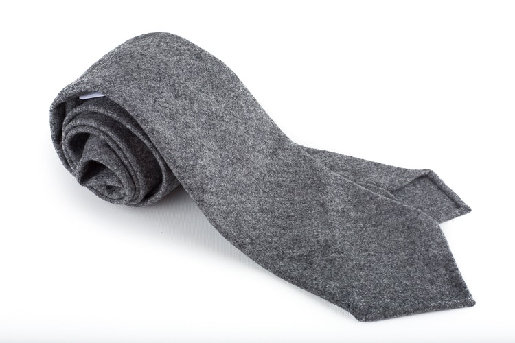 Solid Wool Flannel Untipped Tie - Grey