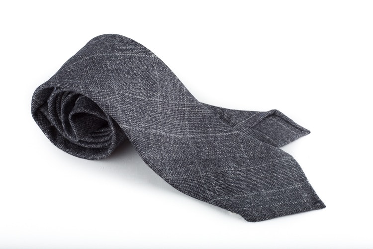 Plaid Wool Untipped Tie - Dark Grey