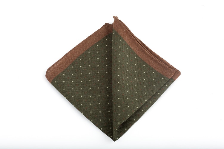 Pindot Wool Pocket Square - Green/Beige