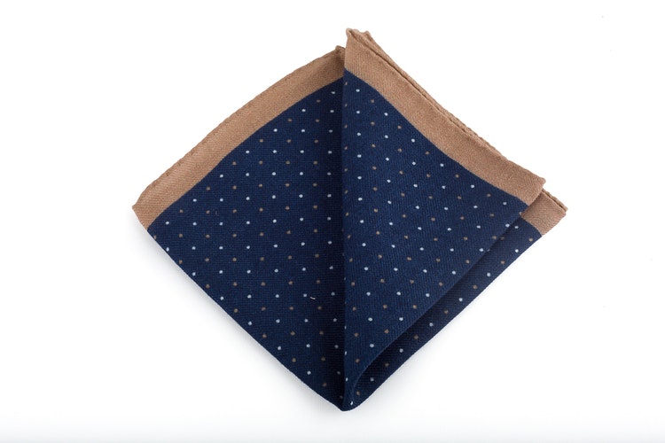 Pindot Wool Pocket Square - Navy Blue/Beige