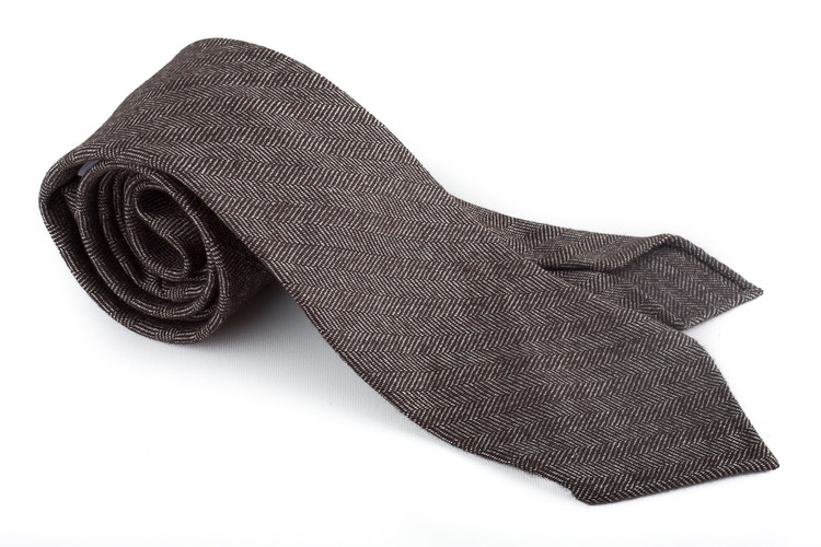 Herringbone Wool Untipped Tie - Brown