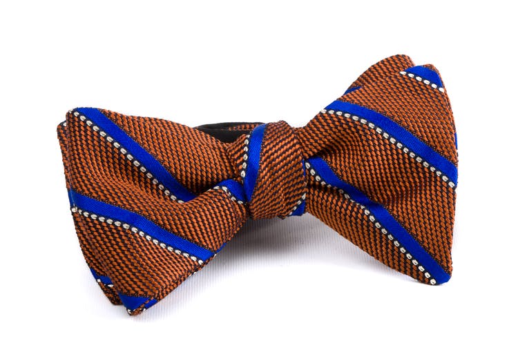 Regimental Grenadine Bow Tie - Orange/Royal Blue