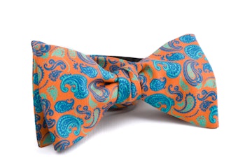 Self tie Silk Paisley - Orange/Turquoise