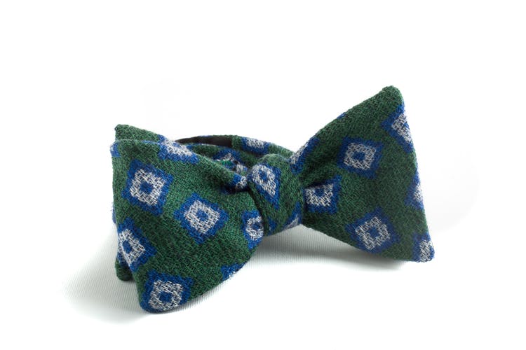 Self tie Wool Diamond - Green/Blue