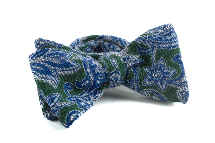 Self tie Wool Paisley - Green/Light Blue/Navy Blue