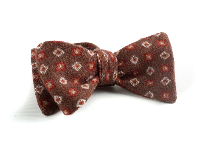 Self tie Wool Square - Brown/Red/White