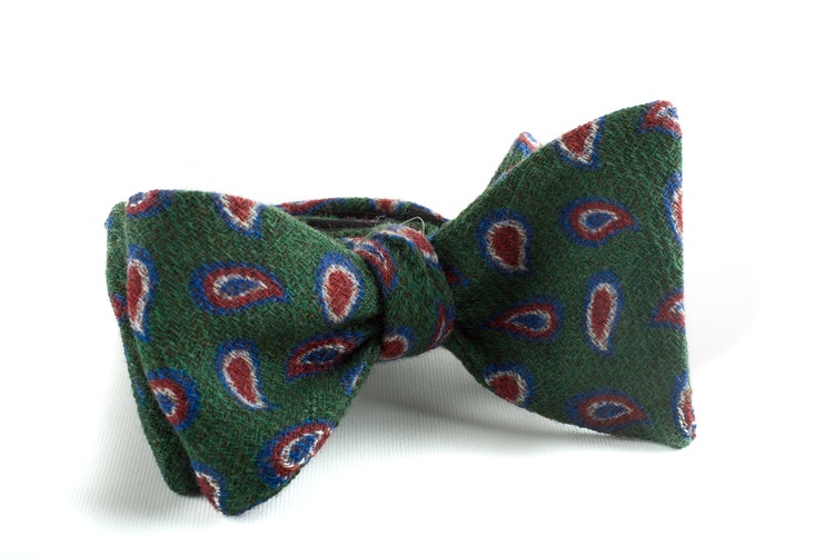 Self tie Wool Paisley - Green/Red/Navy Blue/White