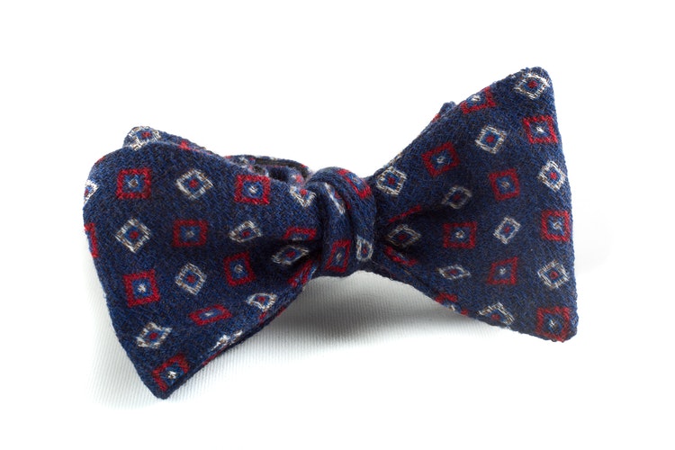 Self tie Wool Square - Navy Blue/Red/White