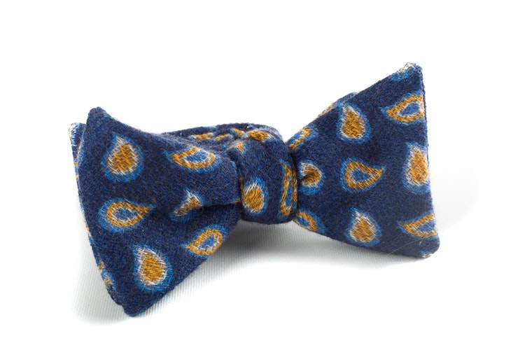 Self tie Wool Paisley - Navy Blue/Yellow/Light Blue