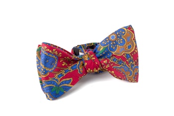 Self tie Silk Paisley - Red/Navy Blue/Orange