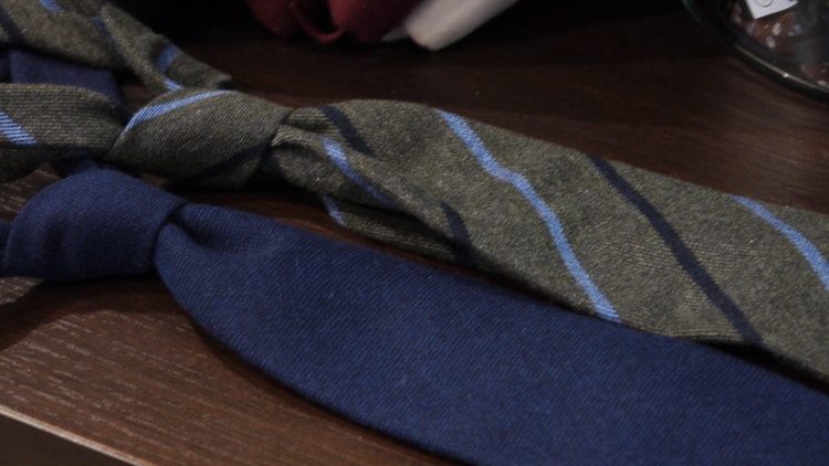 Untipped Regimental Cashmere - Green/Navy Blue/Light Blue