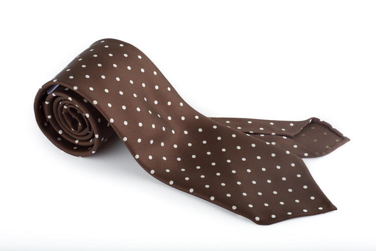 Polka Dot Printed Silk Tie - Untipped - Brown/White
