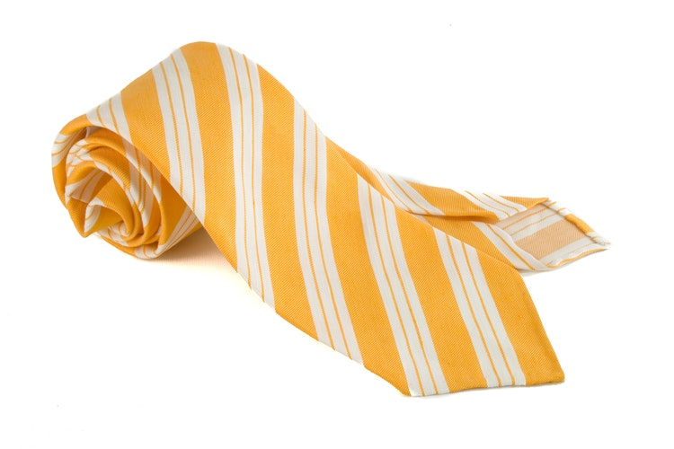 Regimental Linen Silk Tie - Untipped - Orange/White