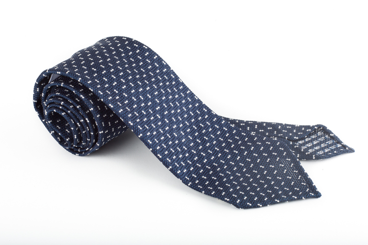 Micro Silk Grenadine Tie - Untipped - Navy Blue/White