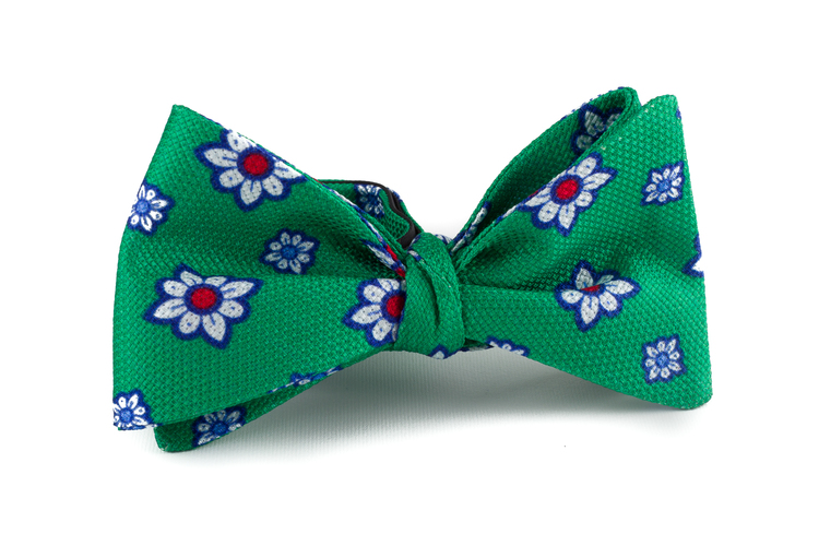 Self tie Silk Floral - Green/White/Navy Blue/Red