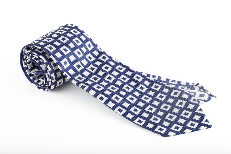Square Silk Tie - Untipped - Navy Blue/White