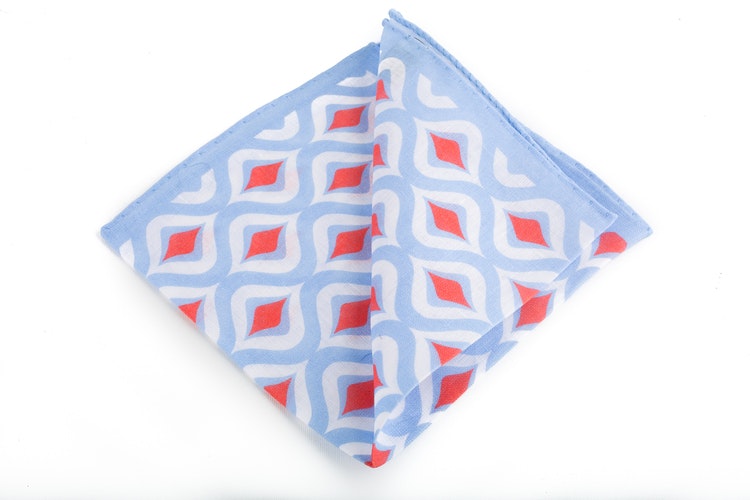 Cipolle Linen Pocket Square - Light Blue/Orange/White