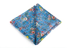 Floral Vintage Silk Pocket Square - Light Blue/Red/Yellow/White