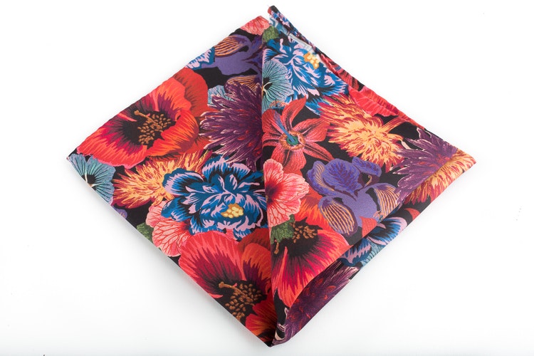 Floral Vintage Silk Pocket Square - Red/Cerise/Light Blue/Orange/Green
