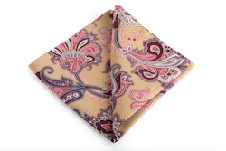 Floral Vintage Silk Pocket Square - Beige/Burgundy/Pink