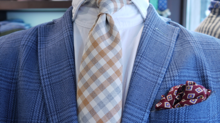 Plaid Wool Untipped Tie - Creme/Grey/Orange