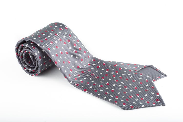 Floral Printed Silk Tie - Untipped - Grey/Red/White