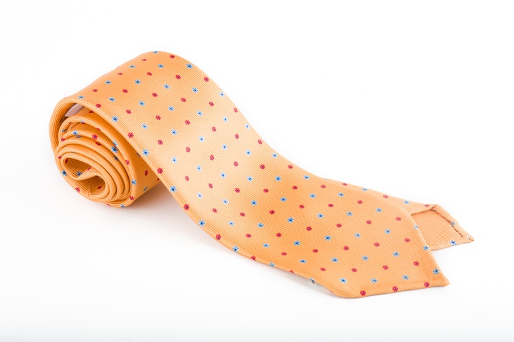 Floral Printed SIlk Tie - Untipped - Apricot/Red/Blue