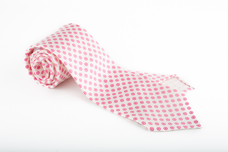 Circle Printed Silk Tie - Untipped - White/Pink