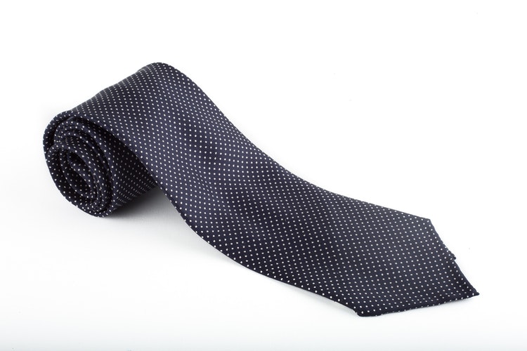 Pindot Printed Silk Tie - Untipped - Navy Blue/White