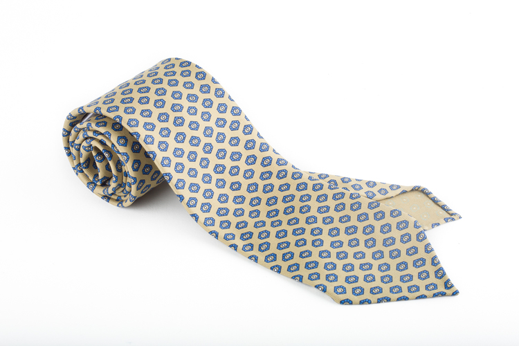 Diamond Printed Silk Tie - Untipped - Beige/Light Blue
