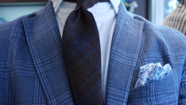 Plaid Linen/Wool tie - Untipped - Brown/Rust/Blue