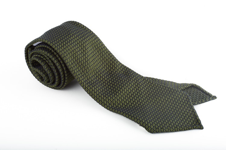 Semi Solid Silk Grenadine Tie - Green/Navy Blue
