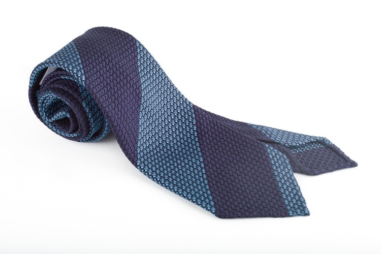 Regimental Silk Grenadine Tie - Untipped - Navy Blue/Blue