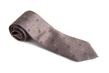 Small Paisley Vintage Silk Tie - Grey/Brown