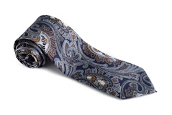 Paisley Vintage Silk Tie - Navy Blue/Orange/Light Blue