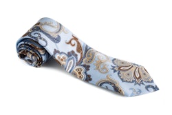 Paisley Vintage Silk Tie - Light Blue/Brown/Beige