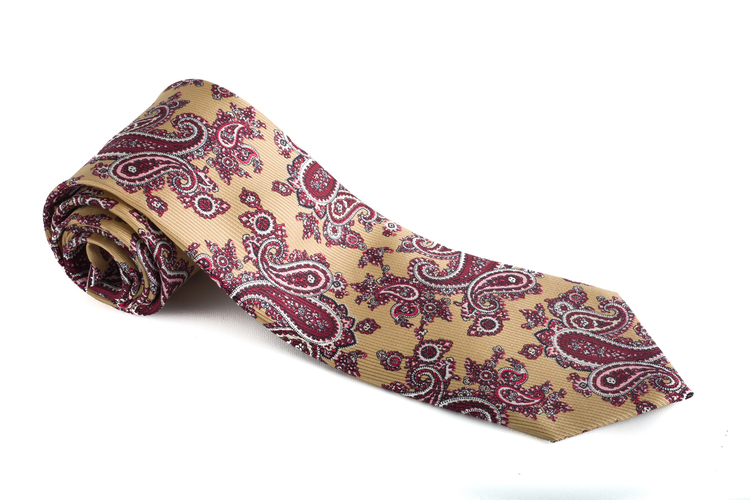 Paisley Vintage Silk Tie - Beige/Burgundy/Pink