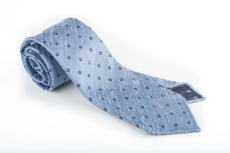 Shantung Polka Dot Tie - Untipped - Light Blue/Navy Blue