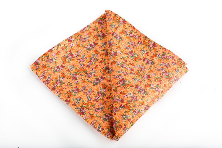 Floral Vintage Silk Pocket Square - Orange/Green/Pink
