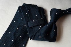 Polka Dot Silk Grenadine Tie - Untipped - Navy/White