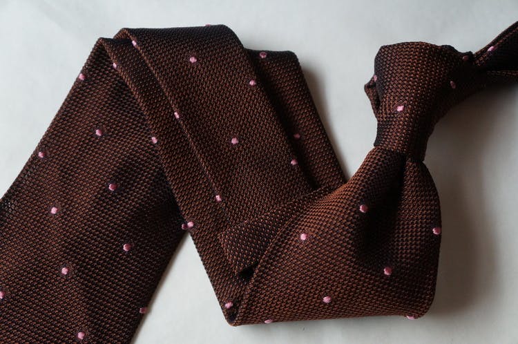 Polka Dot Silk Grenadine Tie - Untipped - Bronze/Pink
