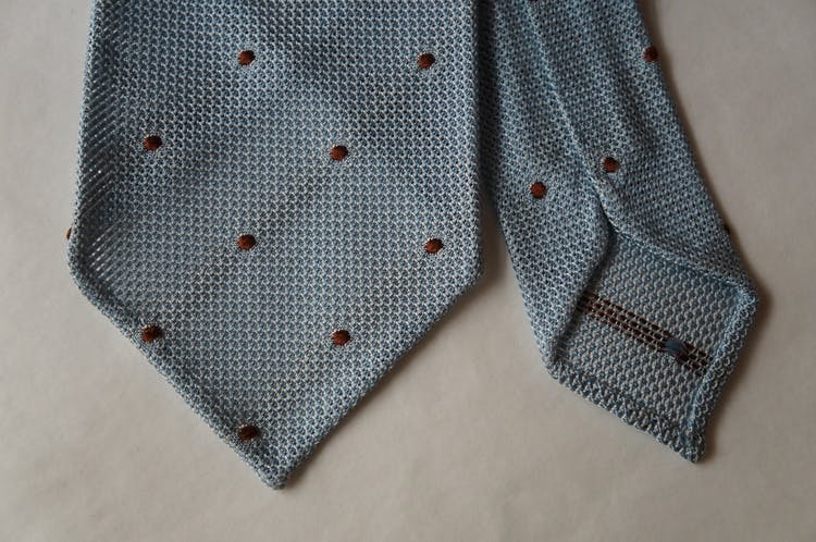 Polka Dot Silk Grenadine Tie - Untipped - Light Blue/Brown