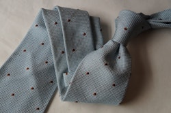 Polka Dot Silk Grenadine Tie - Untipped - Light Blue/Brown