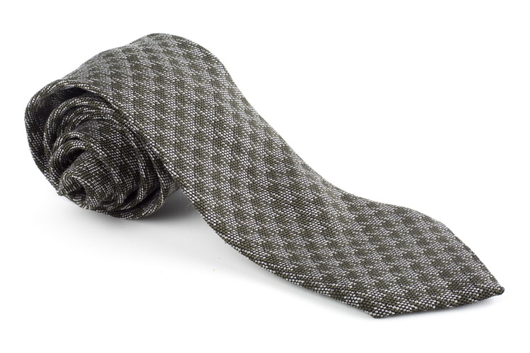 Dogtooth Wool/Silk Tie - Olive Green/Grey