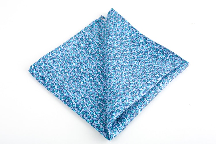 Floral Silk Pocket Square - Light Blue/Turquoise