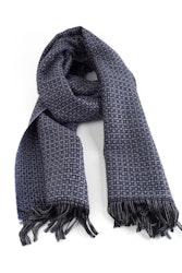 Small Check Wool Scarf - Navy Blue
