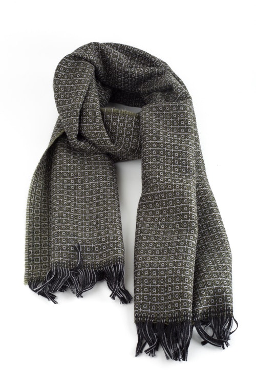 Small Check Wool Scarf - Green